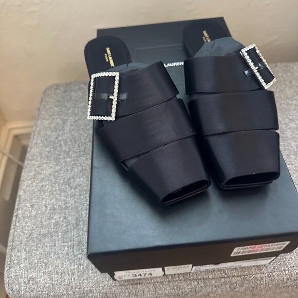 Men's Saint Laurent Jacques Crystal Buckle Satin Mules - Picture 1 of 5